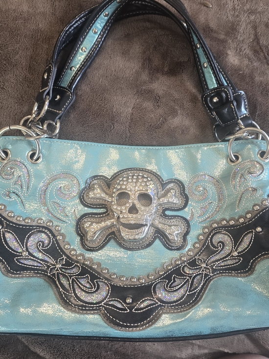 Handbags - Pirate Turquoise Skull and Crossbones Bling Embellished Women’s Handbag